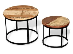 Hot vidaxl Conjunto mesa centro redonda madeira reciclada 2 pcs 40cm/50cm Natural claro