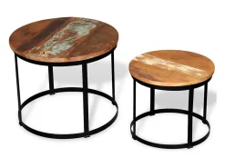 Hot vidaxl Conjunto mesa centro redonda madeira reciclada 2 pcs 40cm/50cm Natural claro
