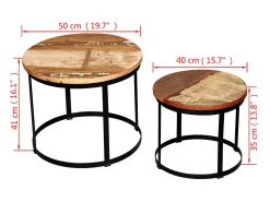 Hot vidaxl Conjunto mesa centro redonda madeira reciclada 2 pcs 40cm/50cm Natural claro