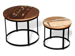 Hot vidaxl Conjunto mesa centro redonda madeira reciclada 2 pcs 40cm/50cm Natural claro
