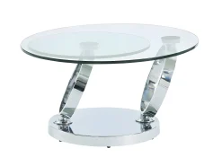 Vente-unique Conjunto mesa de centro tampo giratório transparente JOLINE e tapete felpudo cinzento MAZE Transparente / Cinzento / Prateado