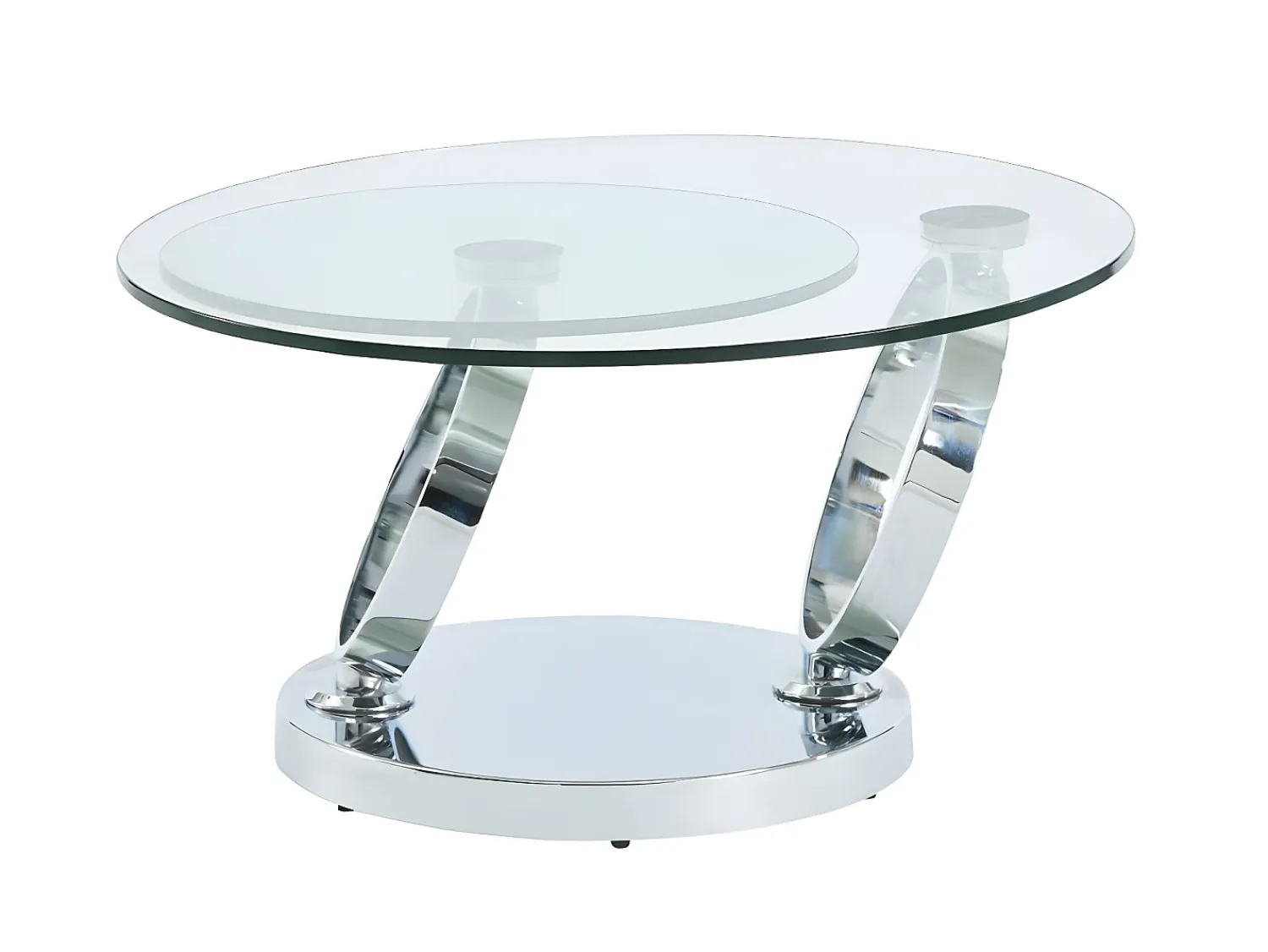 Vente-unique Conjunto mesa de centro tampo giratório transparente JOLINE e tapete felpudo cinzento MAZE Transparente / Cinzento / Prateado