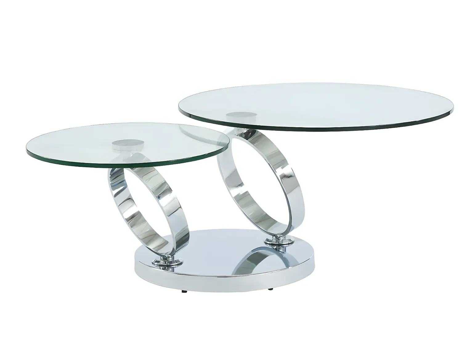 Vente-unique Conjunto mesa de centro tampo giratório transparente JOLINE e tapete felpudo cinzento MAZE Transparente / Cinzento / Prateado