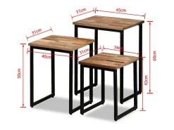 vidaxl Conjunto mesas centro encastrar 3 pcs teca reciclada maciça Natural claro