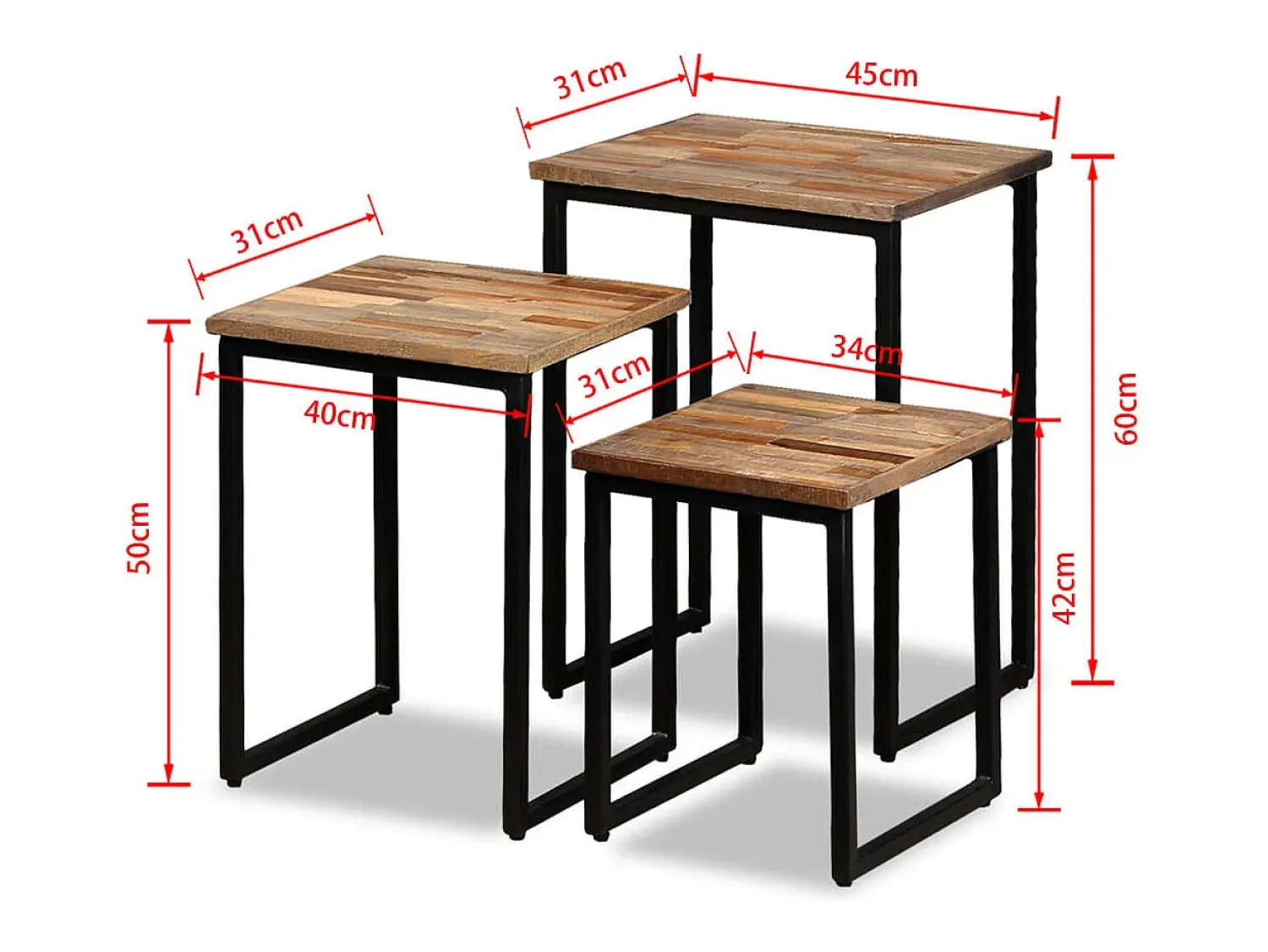 vidaxl Conjunto mesas centro encastrar 3 pcs teca reciclada maciça Natural claro