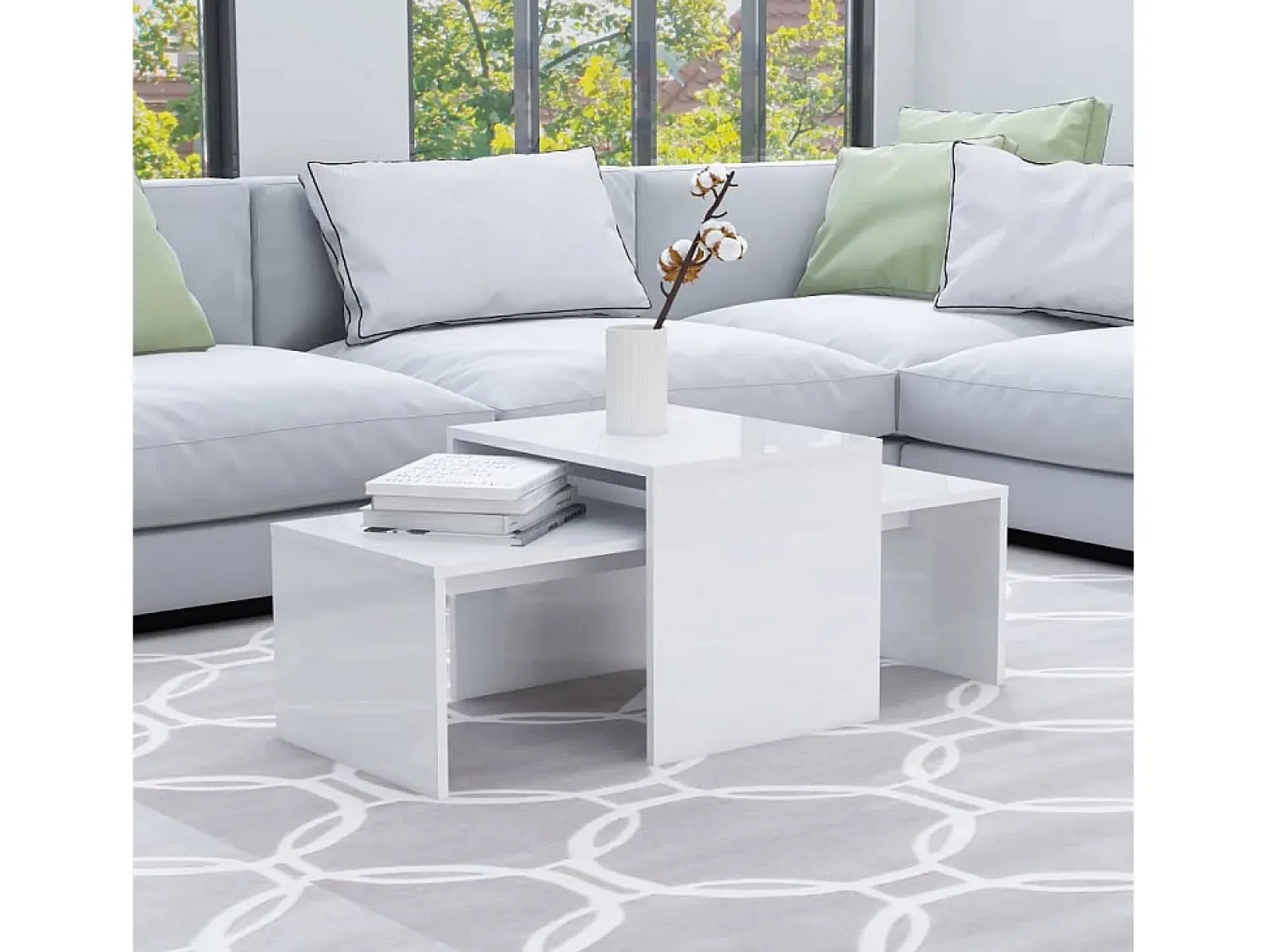Mesa De Centro* Conjunto mesas centro 100x48x40cm contrapla. brilhante Branco