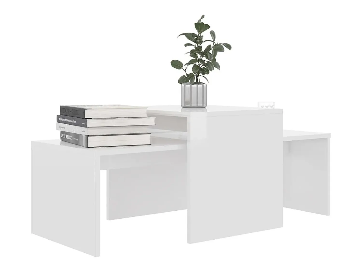 Mesa De Centro* Conjunto mesas centro 100x48x40cm contrapla. brilhante Branco