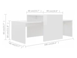 Mesa De Centro* Conjunto mesas centro 100x48x40cm contrapla. brilhante Branco
