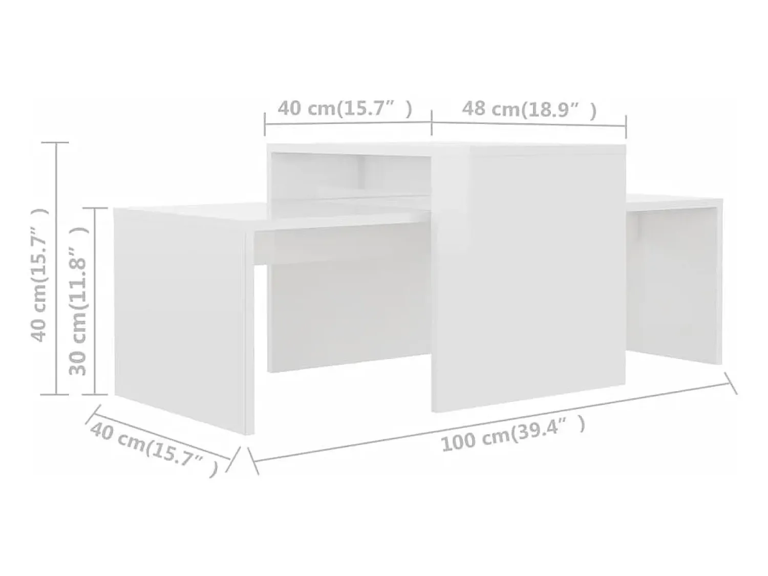 vidaxl Conjunto mesas centro 100x48x40cm contrapla. brilhante^ Mesa De Centro