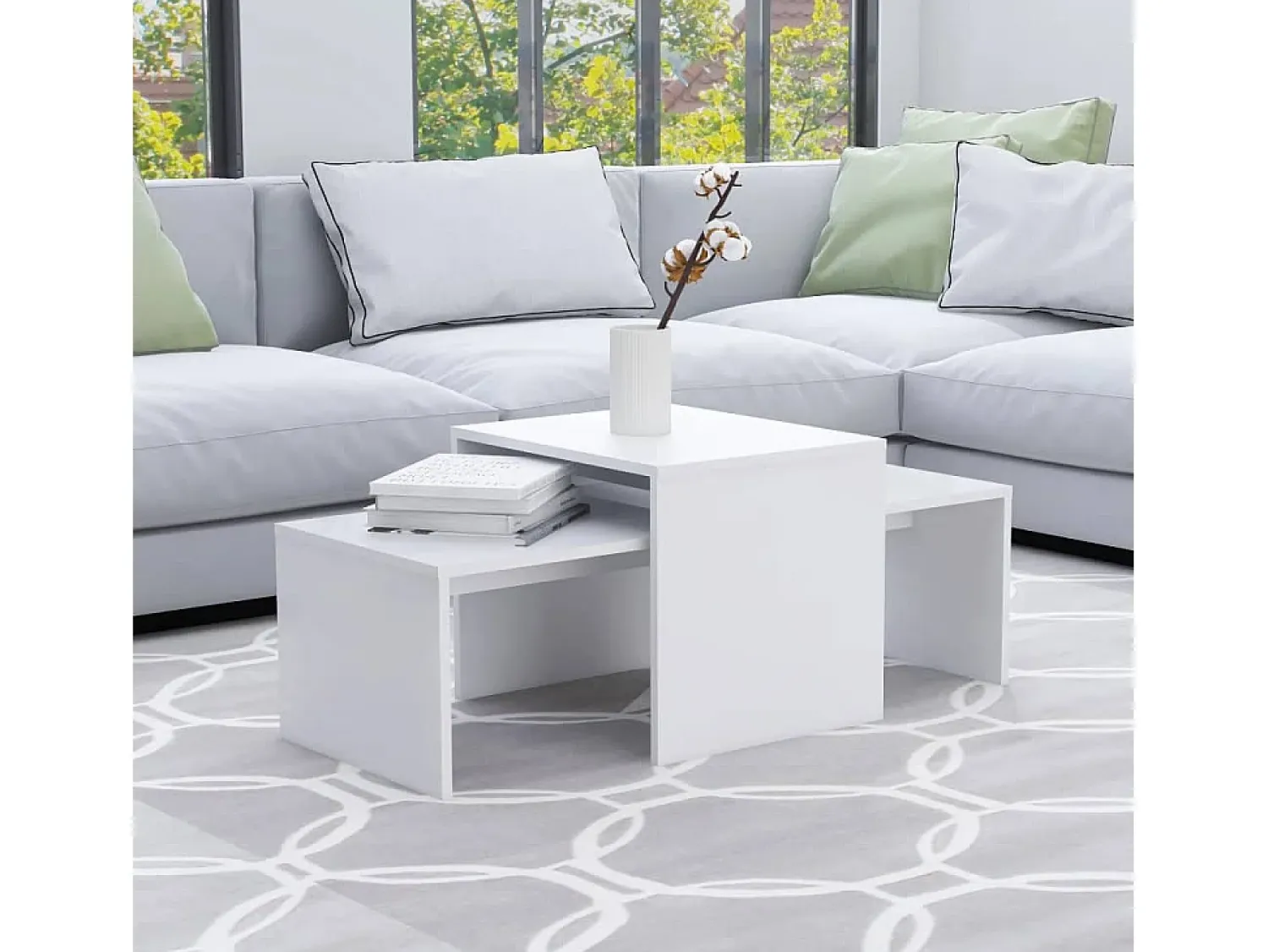Mesa De Centro| Conjunto mesas de centro 100x48x40 cm derivados madeira Branco