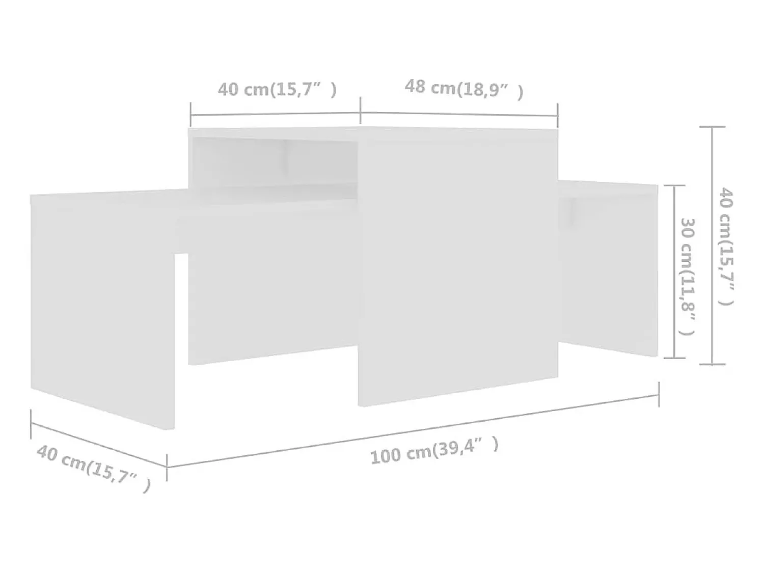 Mesa De Centro| Conjunto mesas de centro 100x48x40 cm derivados madeira Branco