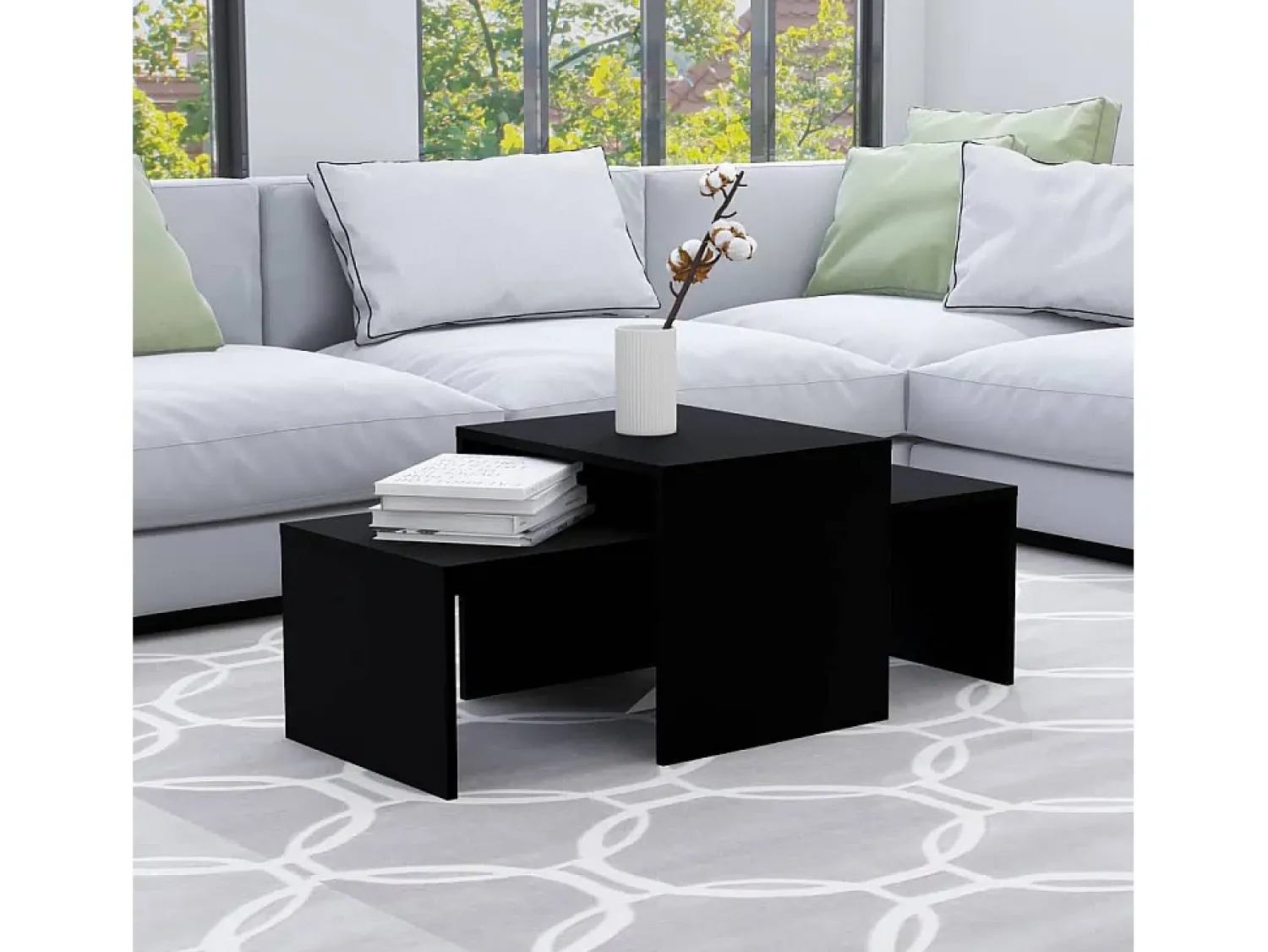 Mesa De Centro| Conjunto mesas de centro 100x48x40 cm derivados madeira Preto