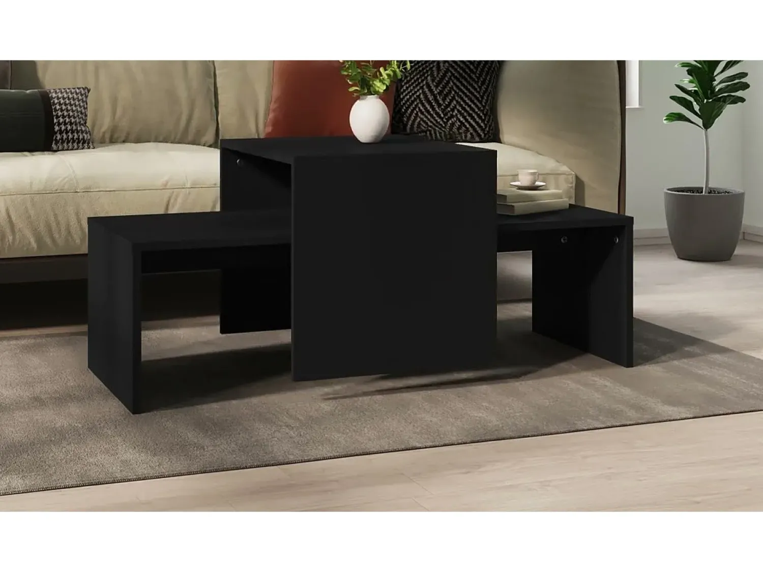 Mesa De Centro|vidaxl Conjunto mesas de centro 100x48x40 cm derivados madeira Preto