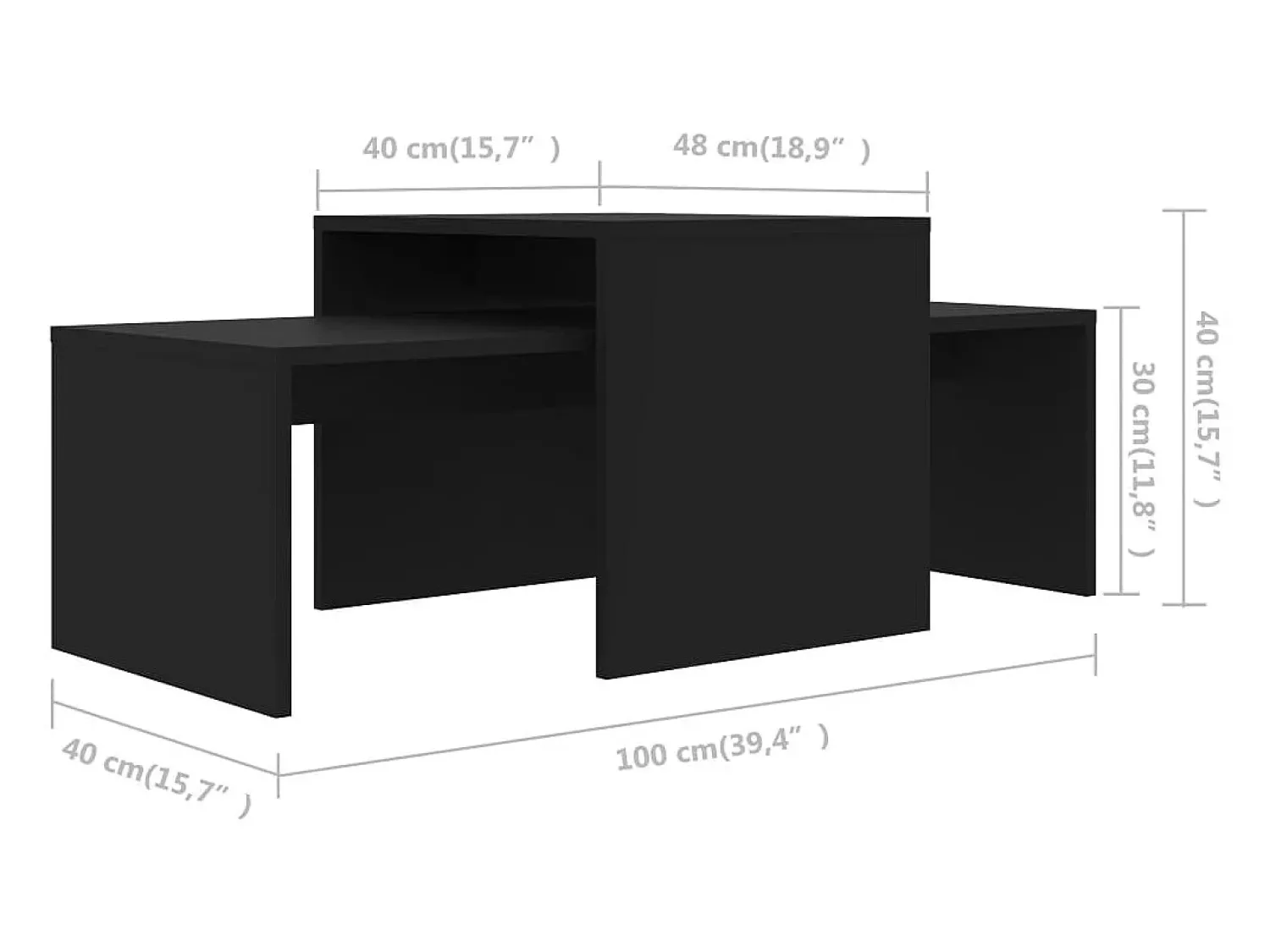 Mesa De Centro|vidaxl Conjunto mesas de centro 100x48x40 cm derivados madeira Preto