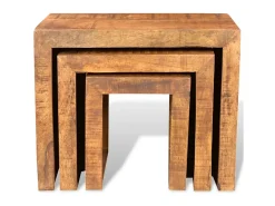 Clearance Conjunto mesas de encastrar 3 pcs madeira de mangueira maciça PT392427 Castanho