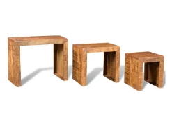 Clearance Conjunto mesas de encastrar 3 pcs madeira de mangueira maciça PT392427 Castanho
