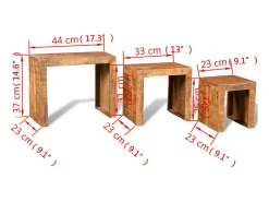 Discount vidaxl Conjunto mesas de encastrar 3 pcs madeira de mangueira maciça Natural claro