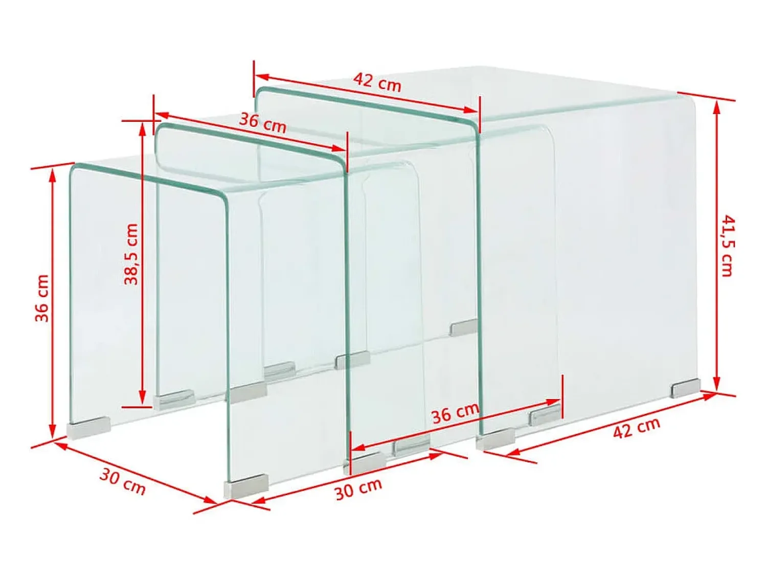 Online Conjunto mesas de encastrar 3 pcs vidro temperado Transparente