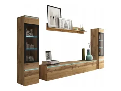 Conjunto moderno de móveis de sala 4 peças – móvel de TV 180 cm, 2 vitrinas e prateleira – estante de parede carvalho Wotan mate, de pé ou suspensa^ Móvel De Tv