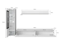 Móvel De Tv| Conjunto moderno de móveis de sala 3 peças – móvel de TV 180 cm, vitrina e prateleira, SAN SEBASTIAN mate, de pé ou suspenso Multicor