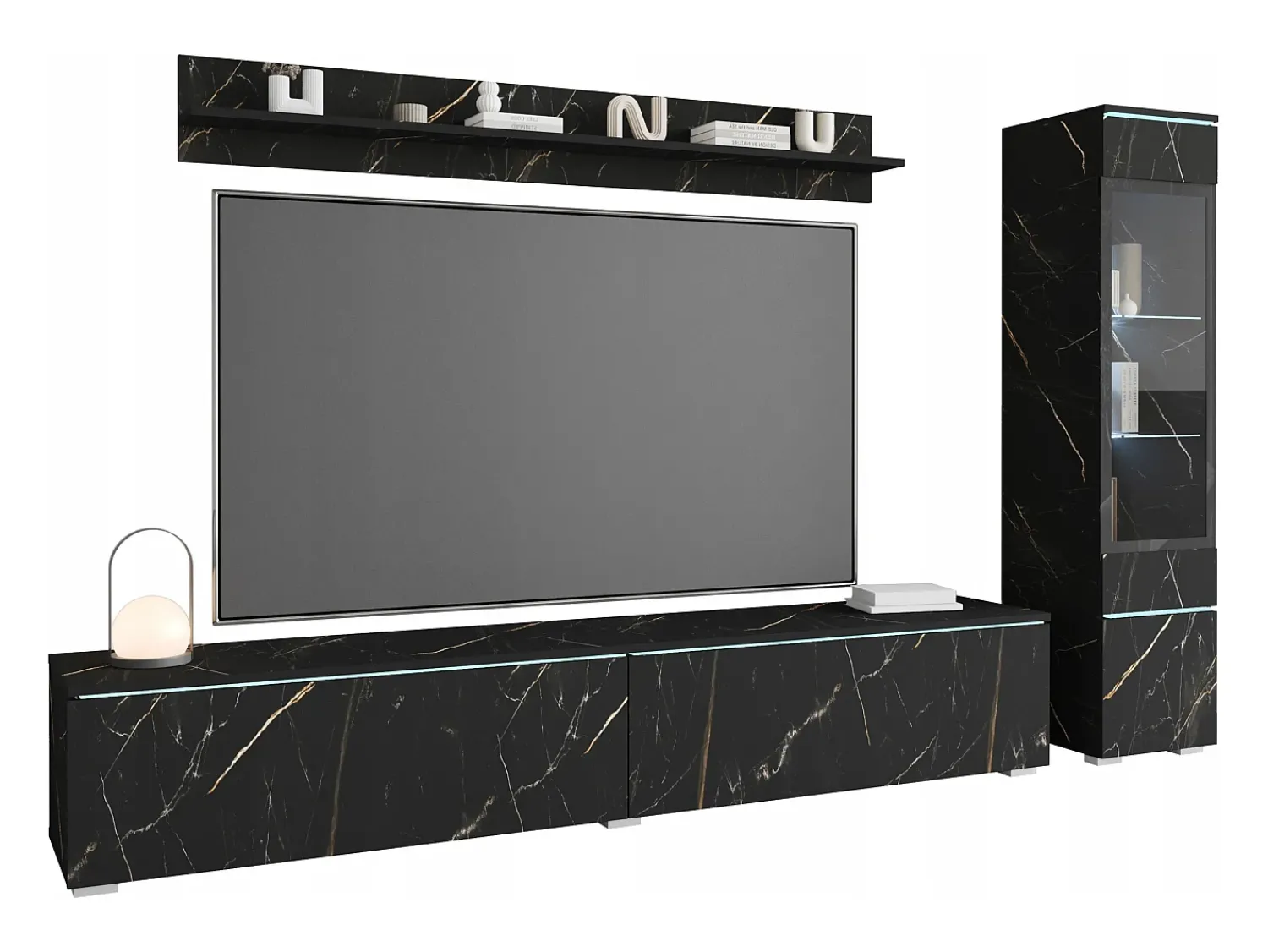 Móvel De Tv| Conjunto moderno de móveis de sala 3 peças – móvel de TV 180 cm, vitrina e prateleira, SAN SEBASTIAN mate, de pé ou suspenso Multicor