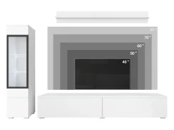Sale Conjunto moderno de móveis de sala 3 peças – móvel de TV 180 cm, vitrina e prateleira, corpo carvalho Wotan mate, frentes preto brilho, de pé ou suspenso Natural escuro