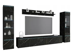 Conjunto moderno de móveis de sala 4 peças – móvel de TV 180 cm, 2 vitrinas e prateleira – estante de parede SAN SEBASTIAN mate, de pé ou suspensa^ Móvel De Tv
