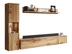 Conjunto moderno de sala 3 peças, carvalho wotan mate, coluna e móvel de TV 180 cm^ Móvel De Tv