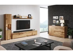 Conjunto moderno de sala 3 peças, carvalho wotan mate, coluna e móvel de TV 180 cm^ Móvel De Tv