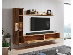 Conjunto moderno de sala 3 peças, carvalho wotan mate, coluna e móvel de TV 180 cm^ Móvel De Tv