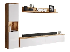 Conjunto moderno de sala 3 peças, corpo wotan, frentes branco brilho, coluna e móvel de TV 180 cm^ Móvel De Tv