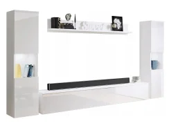 Conjunto moderno de sala 4 peças, corpo mate, frentes brilho, 2 colunas e móvel de TV 180 cm^ Móvel De Tv