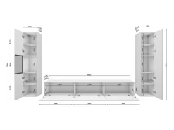 Conjunto moderno de sala parede suspensa e de chão com móvel TV 180 cm vitrine e coluna, corpo carvalho wotan frentes brilho^ Móvel De Tv