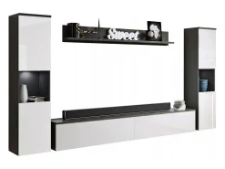 Conjunto moderno de sala 4 peças, corpo matera, frentes branco brilho, 2 colunas e móvel de TV 180 cm^ Móvel De Tv