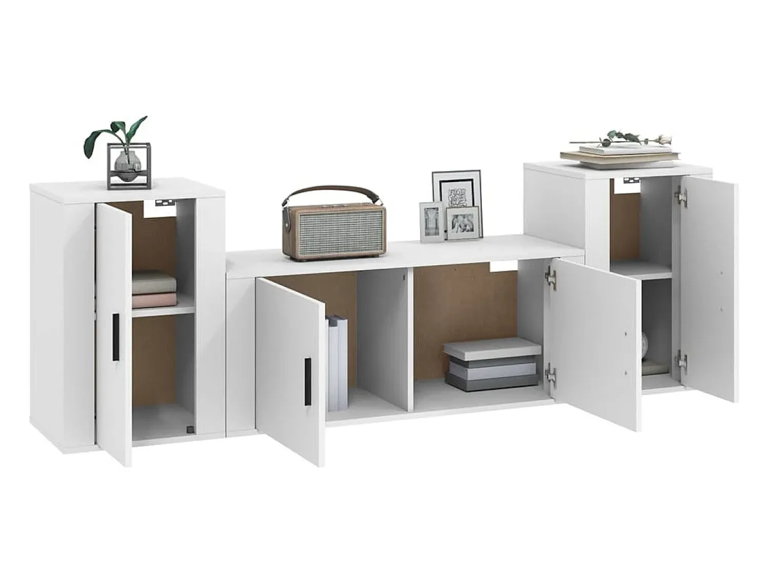 Móvel De Tv* Conjunto móveis de TV 3 pcs madeira processada PT936628 Branco
