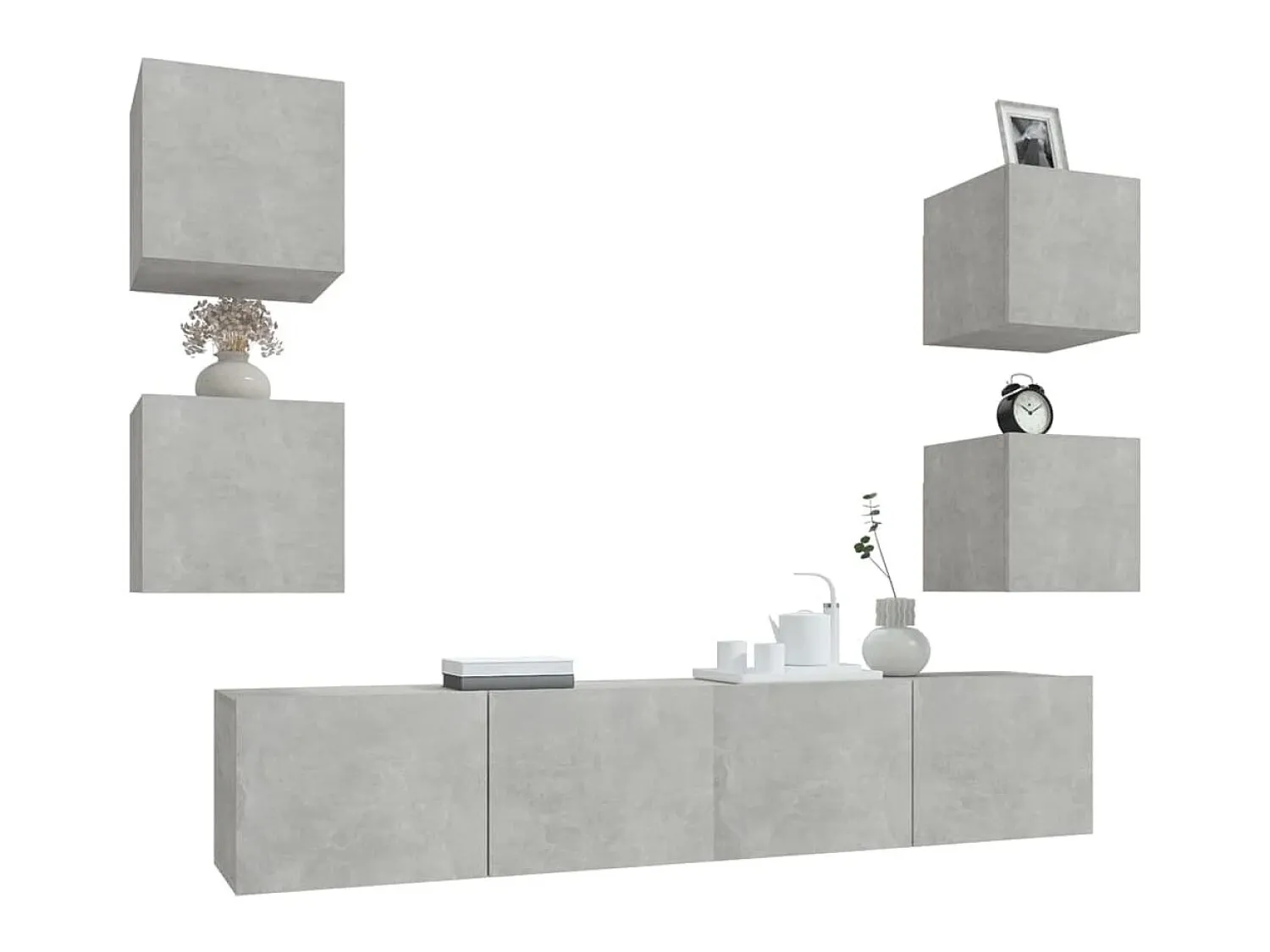 Móvel De Tv| Conjunto móveis de TV 6 pcs madeira processada cimento PT444193 Cinzento