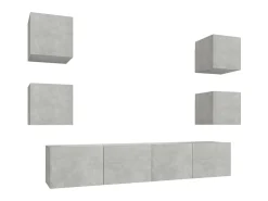 Móvel De Tv| Conjunto móveis de TV 6 pcs madeira processada cimento PT444193 Cinzento