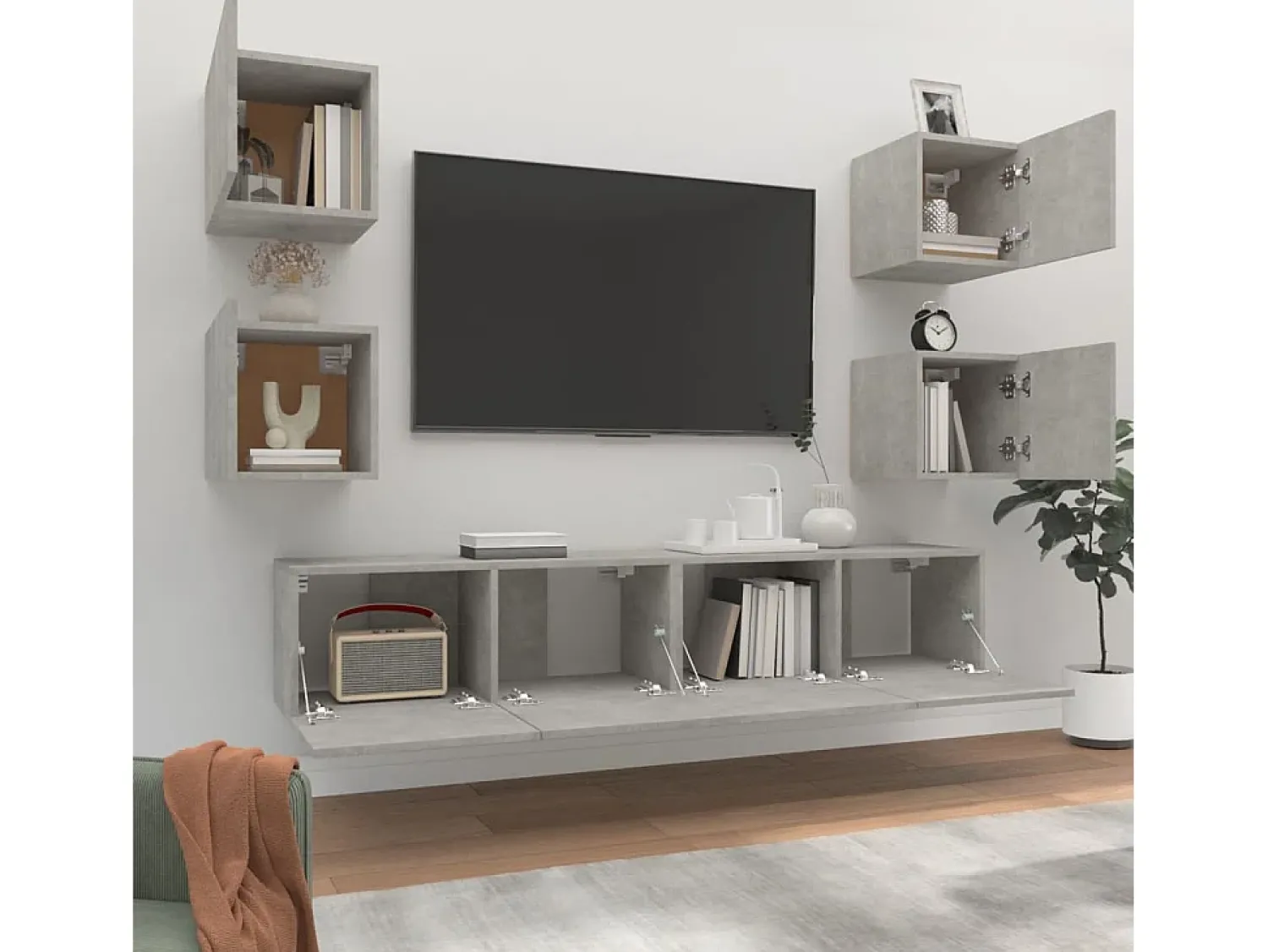 Móvel De Tv| Conjunto móveis de TV 6 pcs madeira processada cimento PT444193 Cinzento