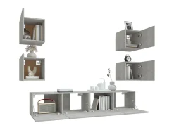 Móvel De Tv| Conjunto móveis de TV 6 pcs madeira processada cimento PT444193 Cinzento