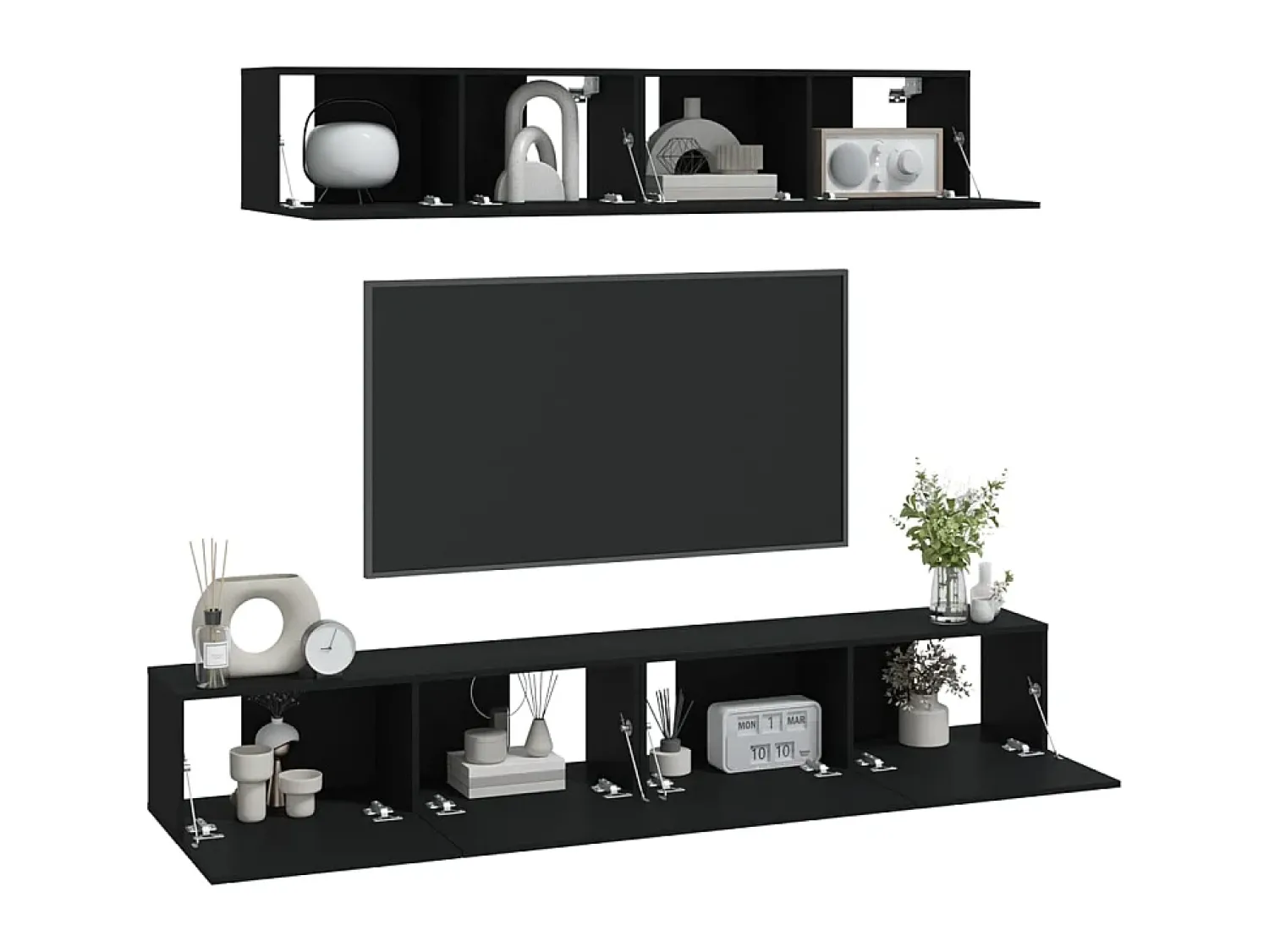 Móvel De Tv| Conjunto móveis de TV 4 pcs madeira processada PT789353 Preto