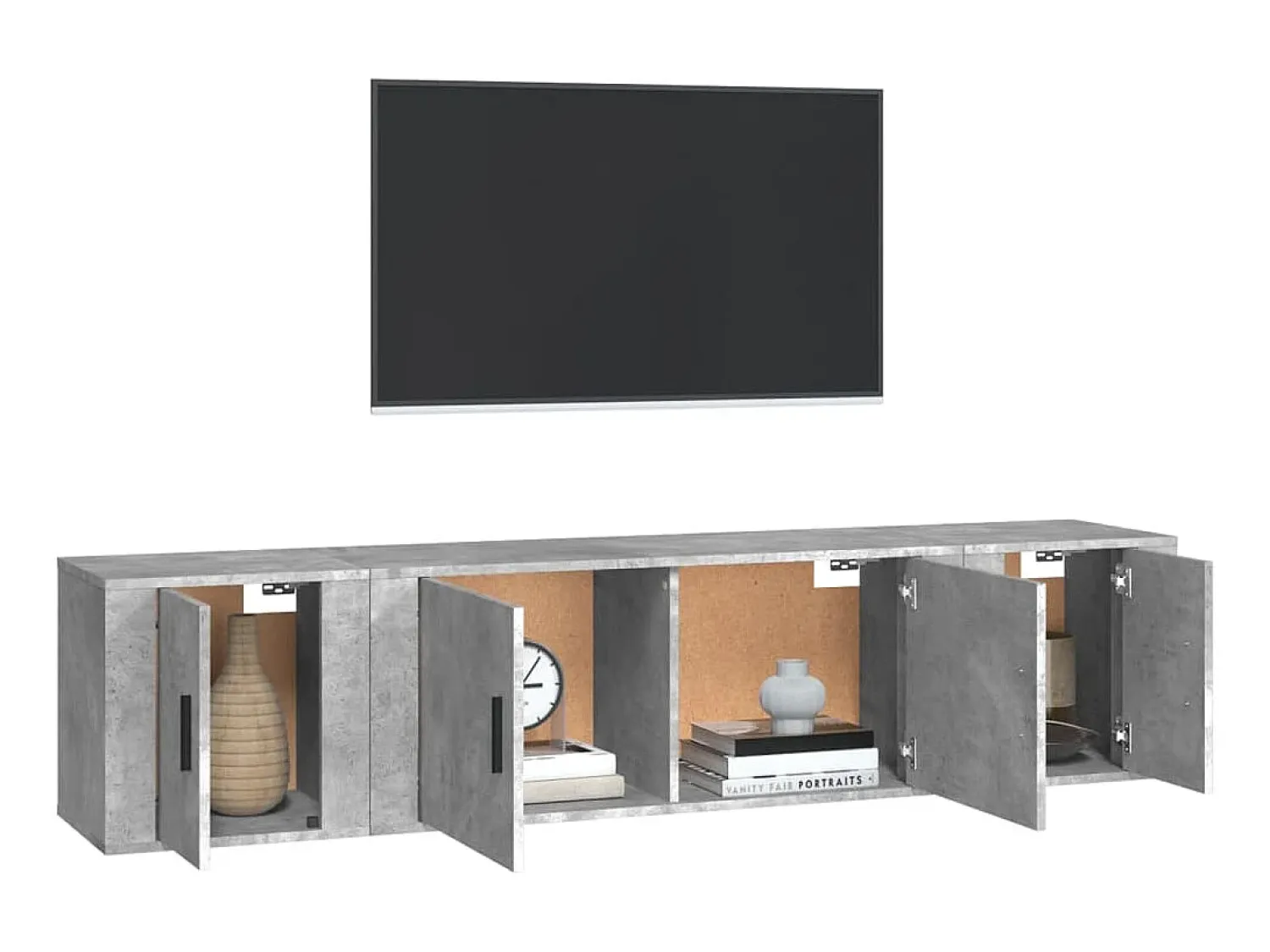 Hot Conjunto móveis de TV 3 pcs madeira processada cimento PT983841 Cinzento