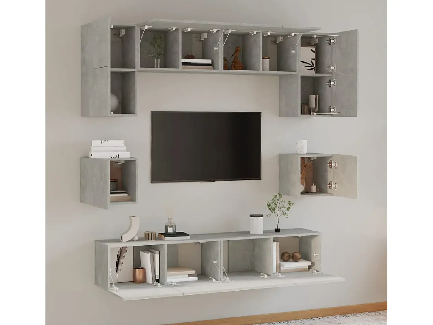 Conjunto móveis de TV 8 pcs madeira processada cimento PT569362^ Móvel De Tv