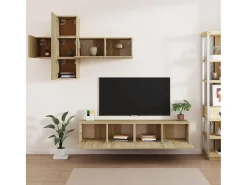 Conjunto móveis de TV 7 pcs madeira processada carvalho sonoma PT281742^ Móvel De Tv