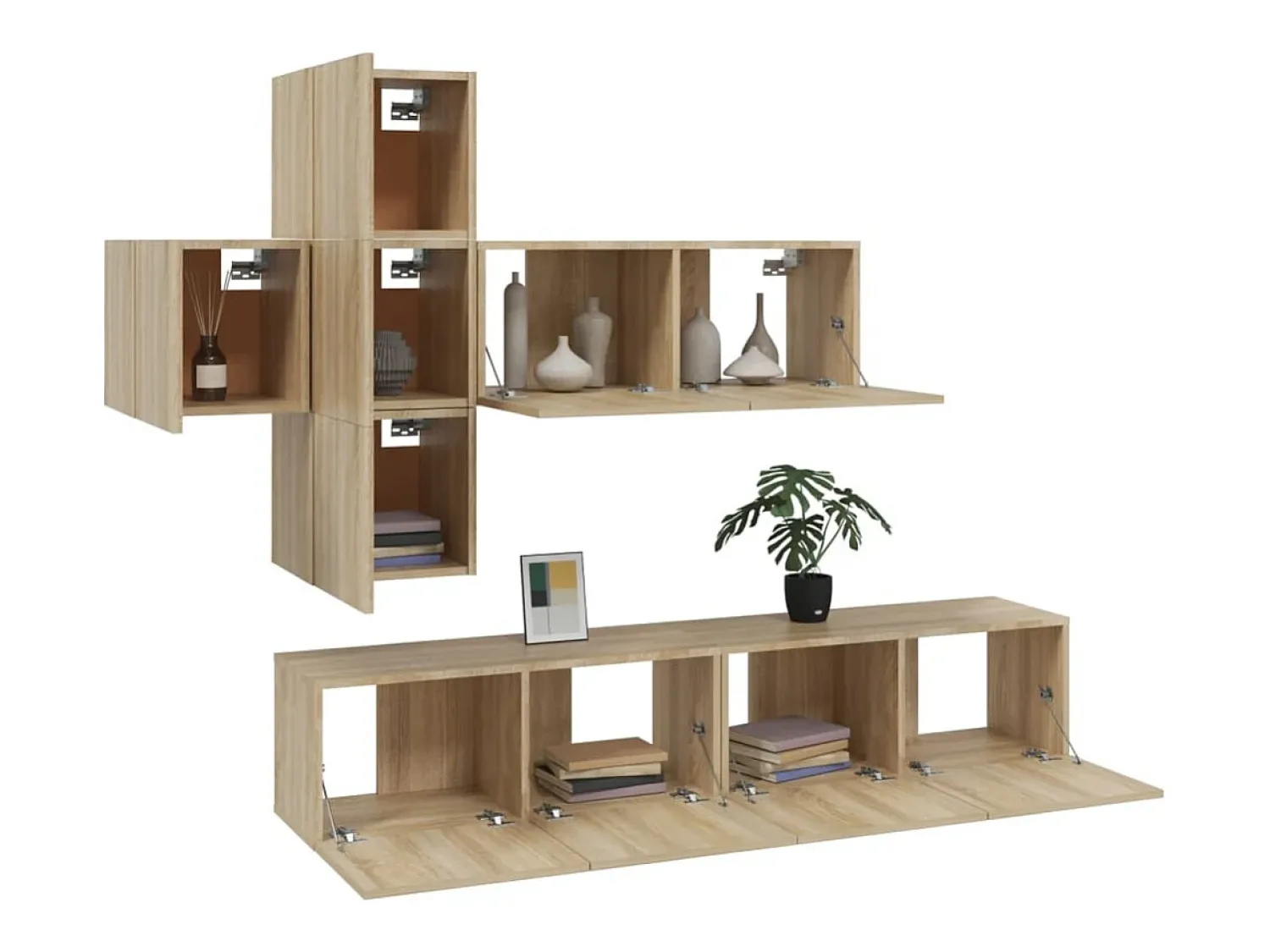 Conjunto móveis de TV 7 pcs madeira processada carvalho sonoma PT281742^ Móvel De Tv