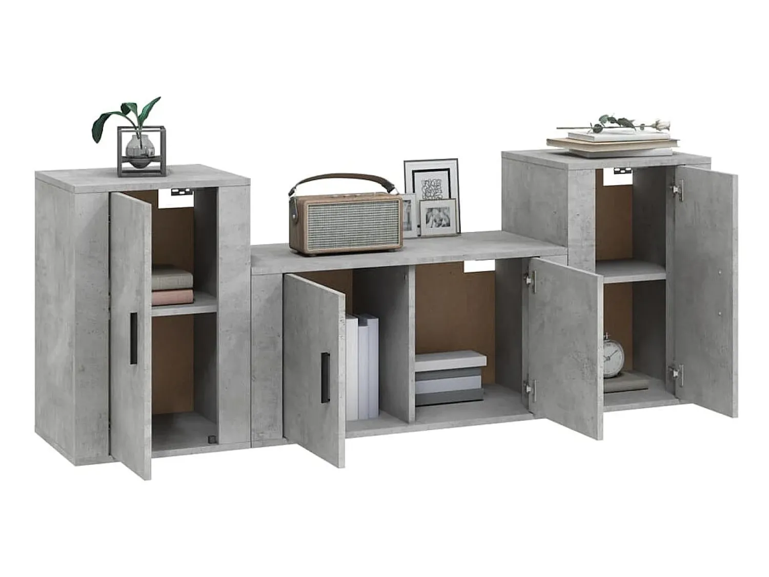 Móvel De Tv* Conjunto móveis de TV 3 pcs madeira processada cimento PT593270 Cinzento