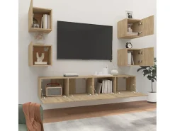 Conjunto móveis de TV 6 pcs madeira processada carvalho sonoma PT988704^ Móvel De Tv