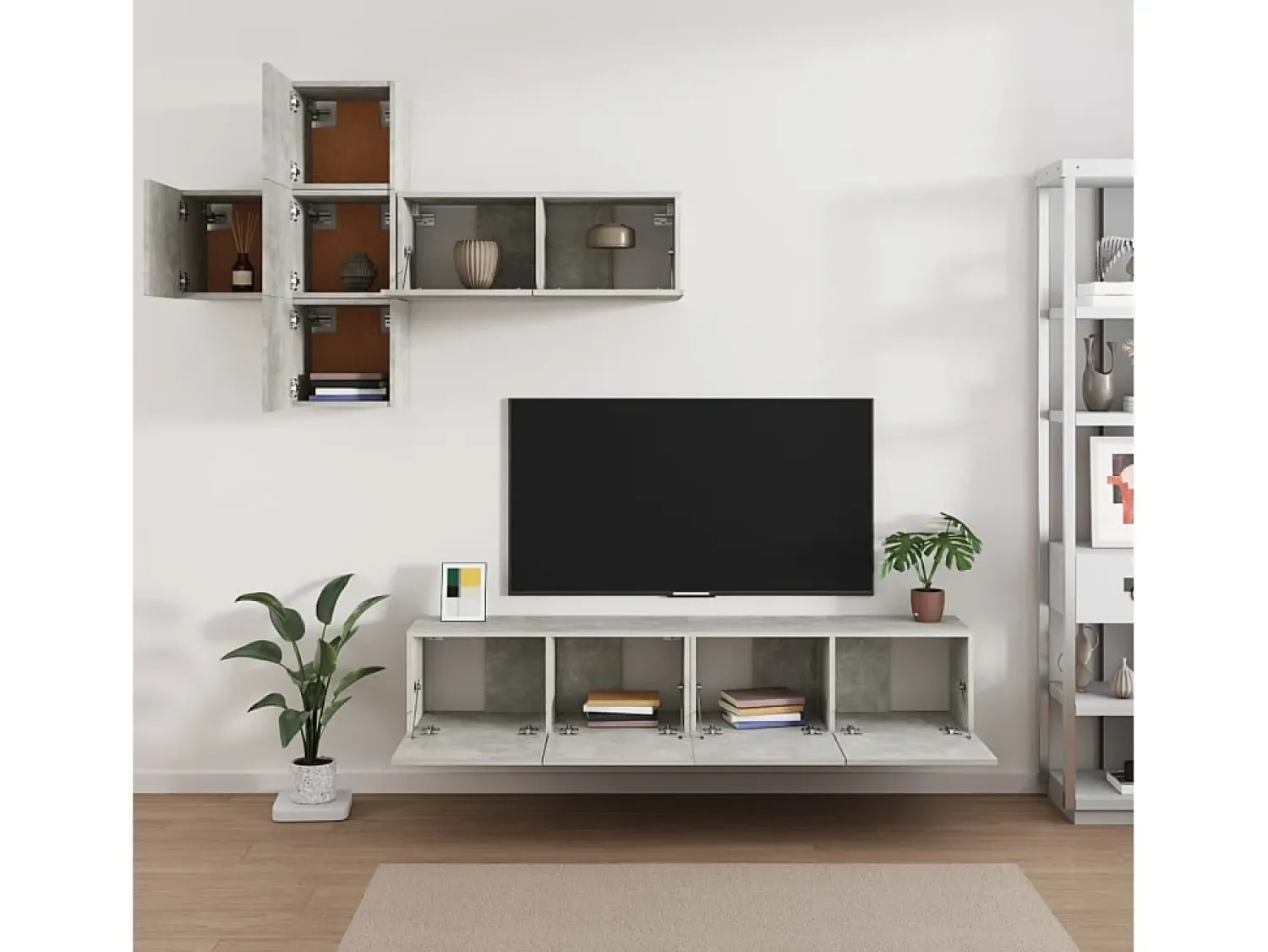 Móvel De Tv| Conjunto móveis de TV 7 pcs madeira processada cimento PT506961 Cinzento