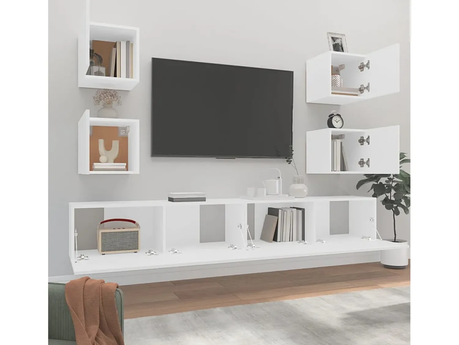 Clearance Conjunto móveis de TV 6 pcs madeira processada PT885769 Branco