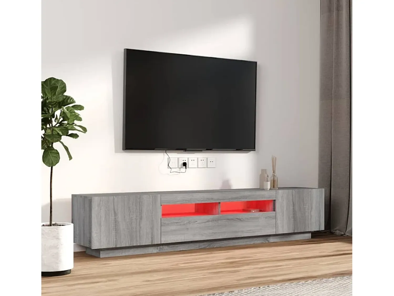 Outlet Conjunto móveis de TV 2 pcs c/ LEDs madeira -claro PT157196 Cinzento