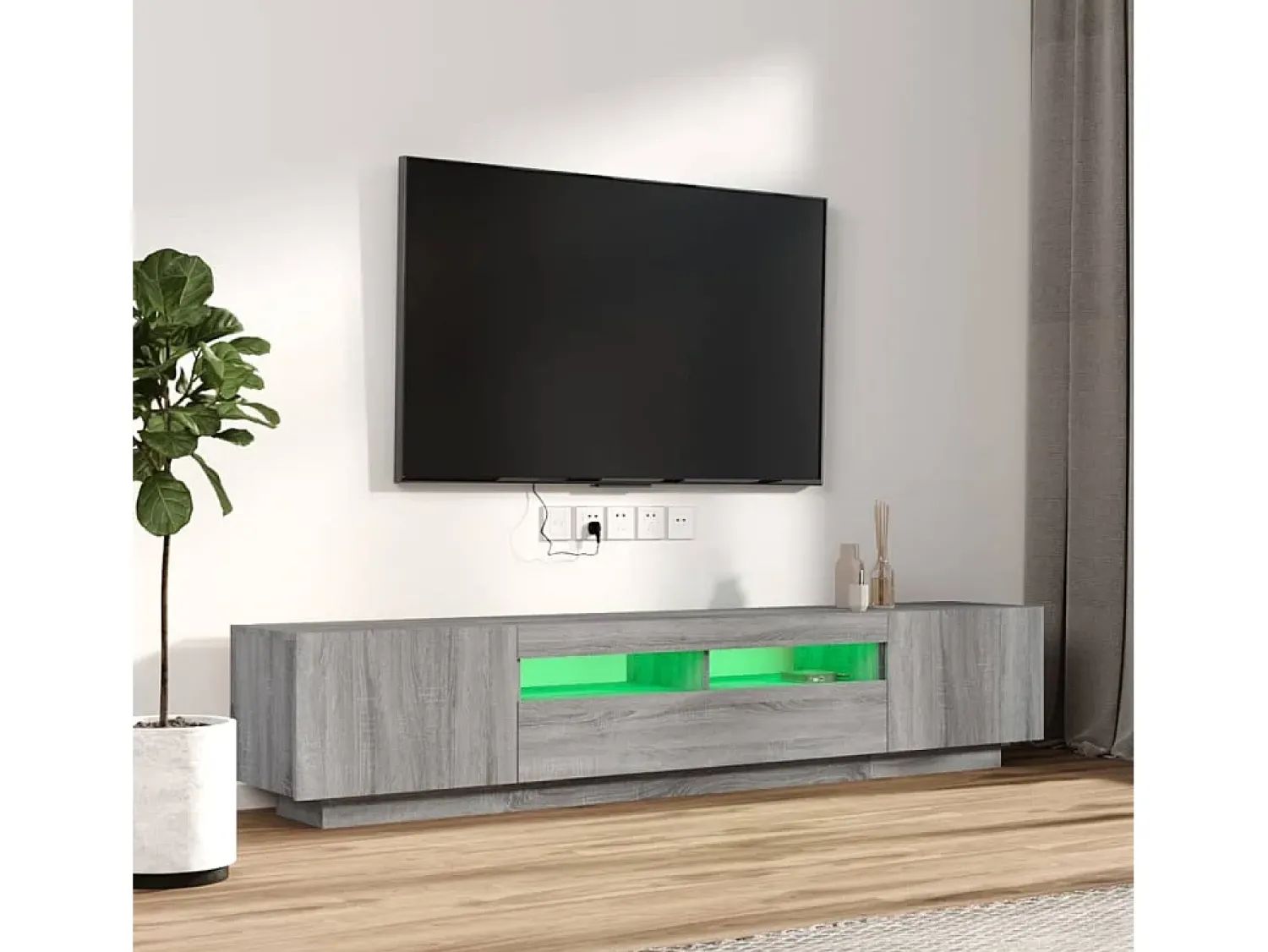 Outlet Conjunto móveis de TV 2 pcs c/ LEDs madeira -claro PT157196 Cinzento